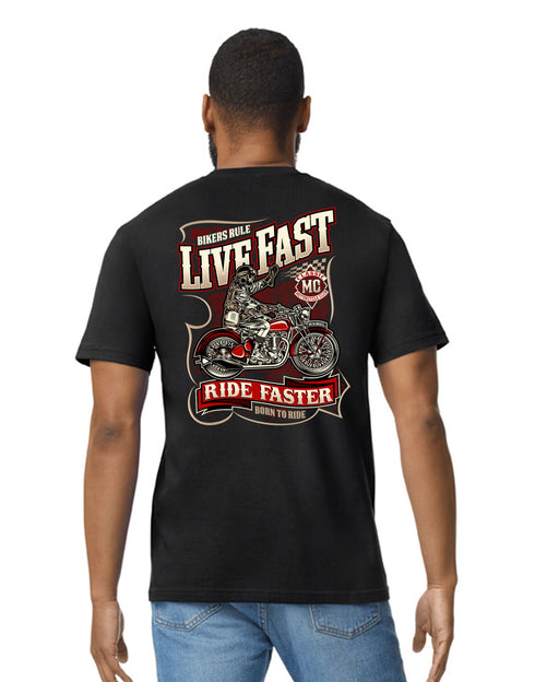 Biker T-Shirt Vintage Motorcycle Classic Bike Custom Chopper Live Fast Ride Faster